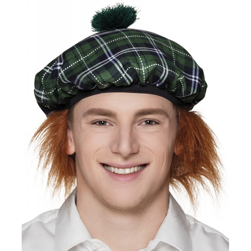 Groene Schotse verkleed pet met rood haar