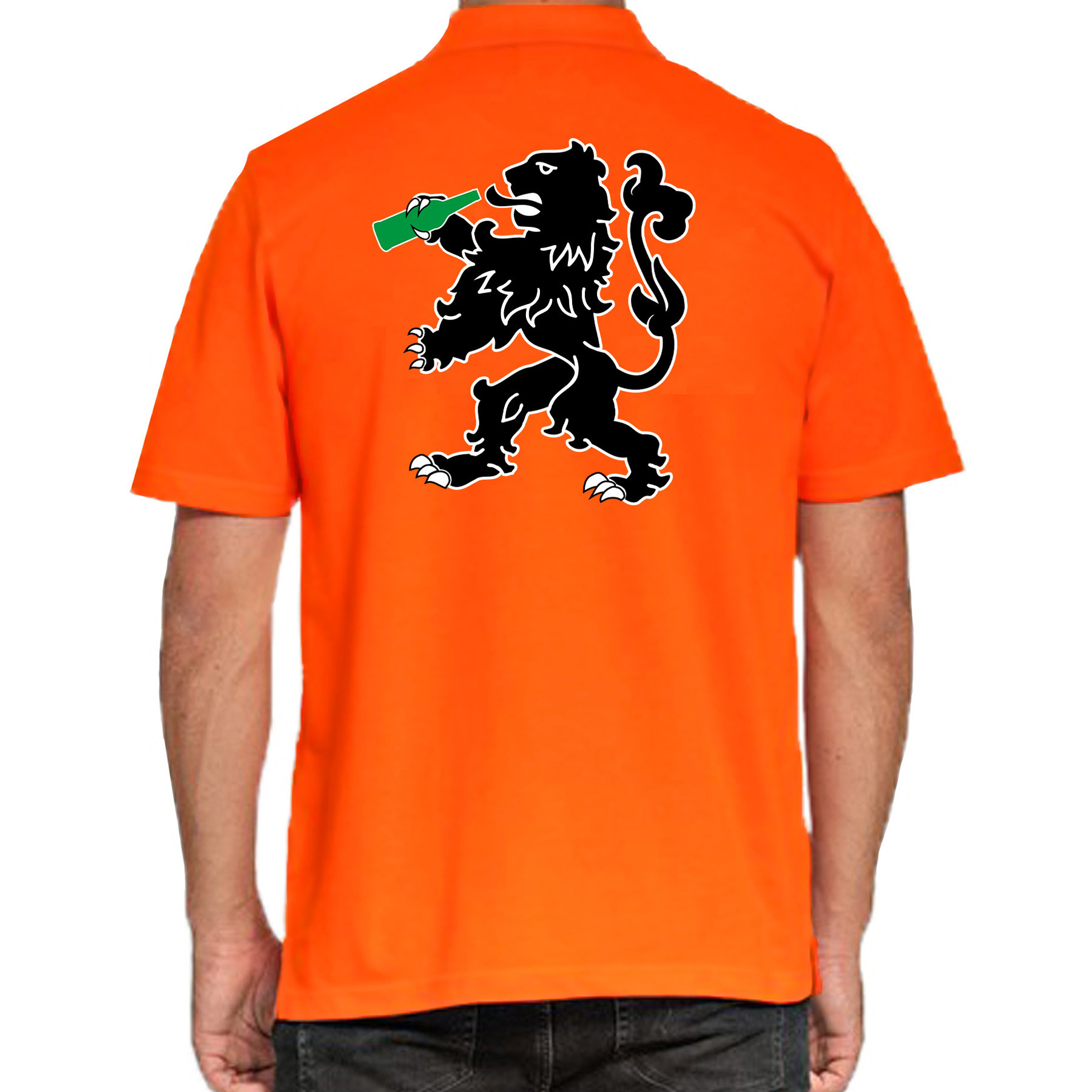 Grote maten Drinkende leeuw polo shirt oranje voor heren - Koningsdag polo shirts