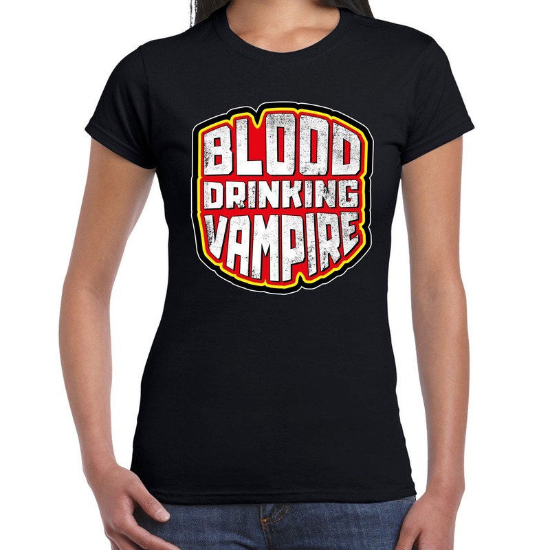 Halloween blood drinking vampire verkleed t-shirt zwart voor dam