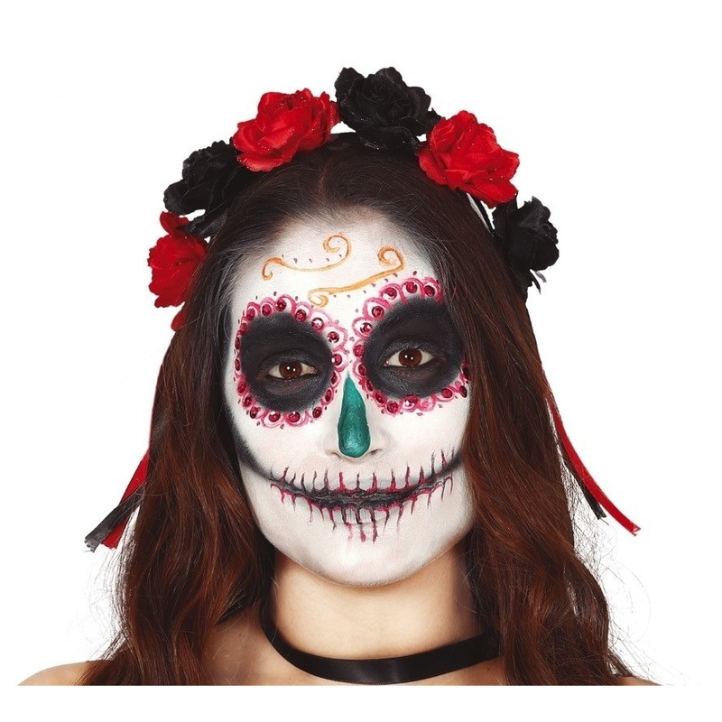 Halloween - Diadeem/tiara met zwarte en rode rozen voor dames