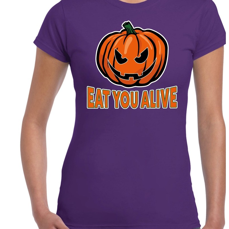Halloween Eat you alive verkleed t-shirt paars voor dames