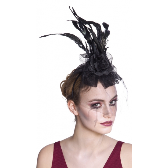 Halloween - Haarband zwarte roos met sluier