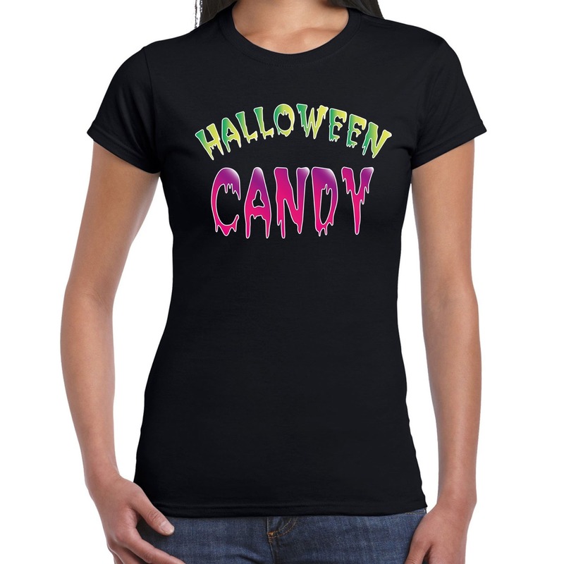 Halloween - Halloween candy snoepje verkleed t-shirt zwart voor dames