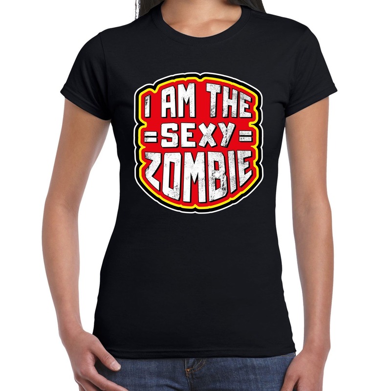Halloween - Halloween sexy zombie verkleed t-shirt zwart voor dames