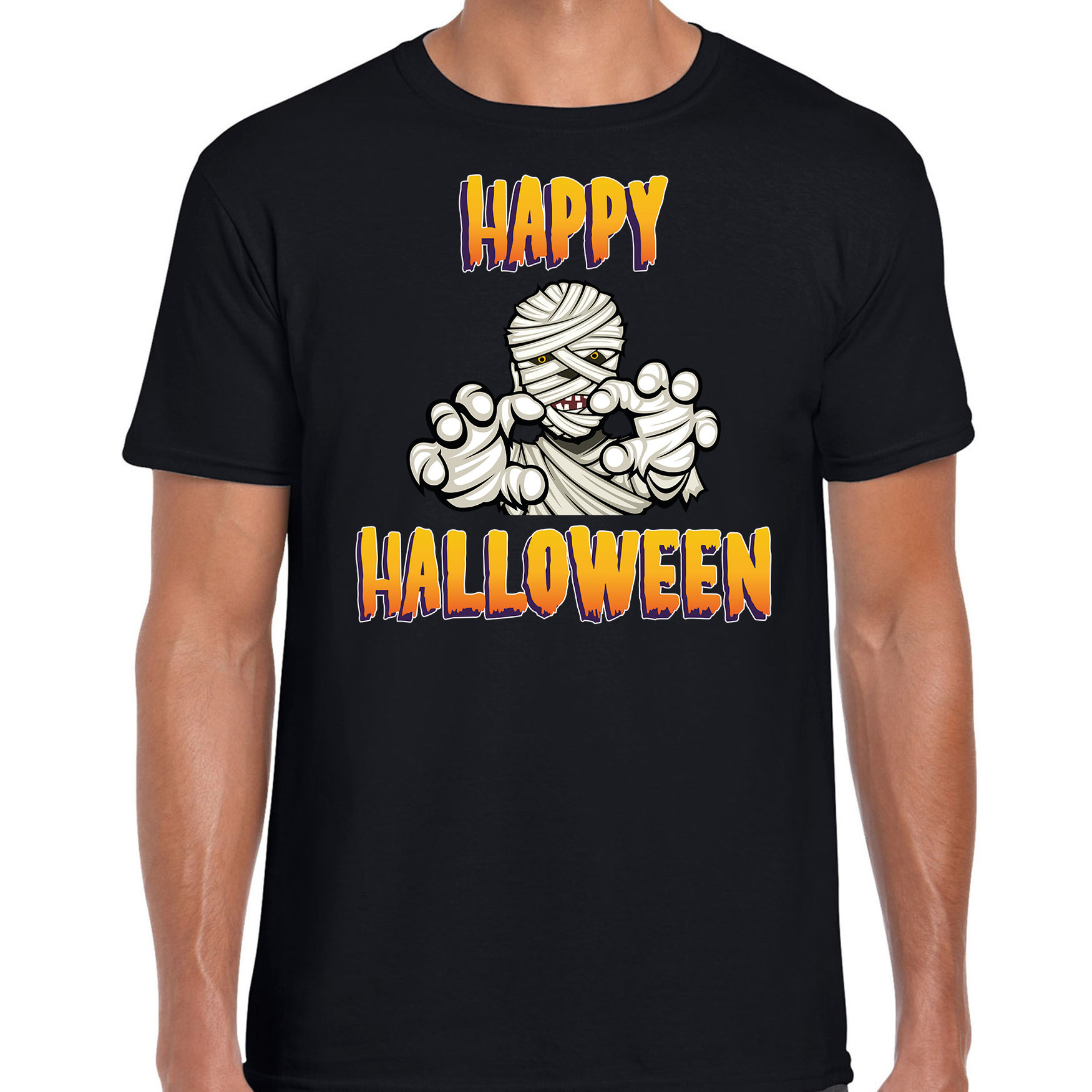 Halloween - Happy Halloween horror mummie verkleed t-shirt zwart voor heren