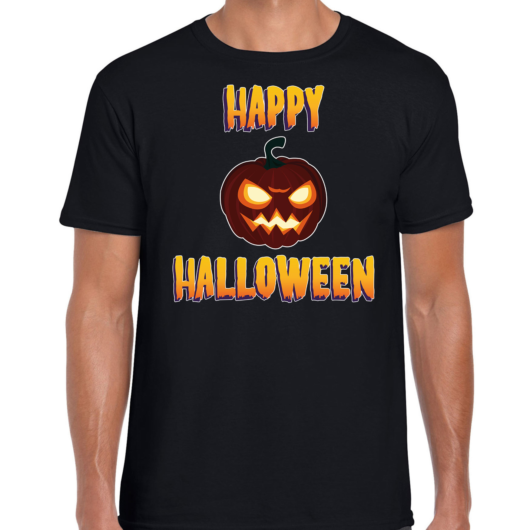 Halloween - Happy Halloween horror pompoen verkleed t-shirt zwart voor heren