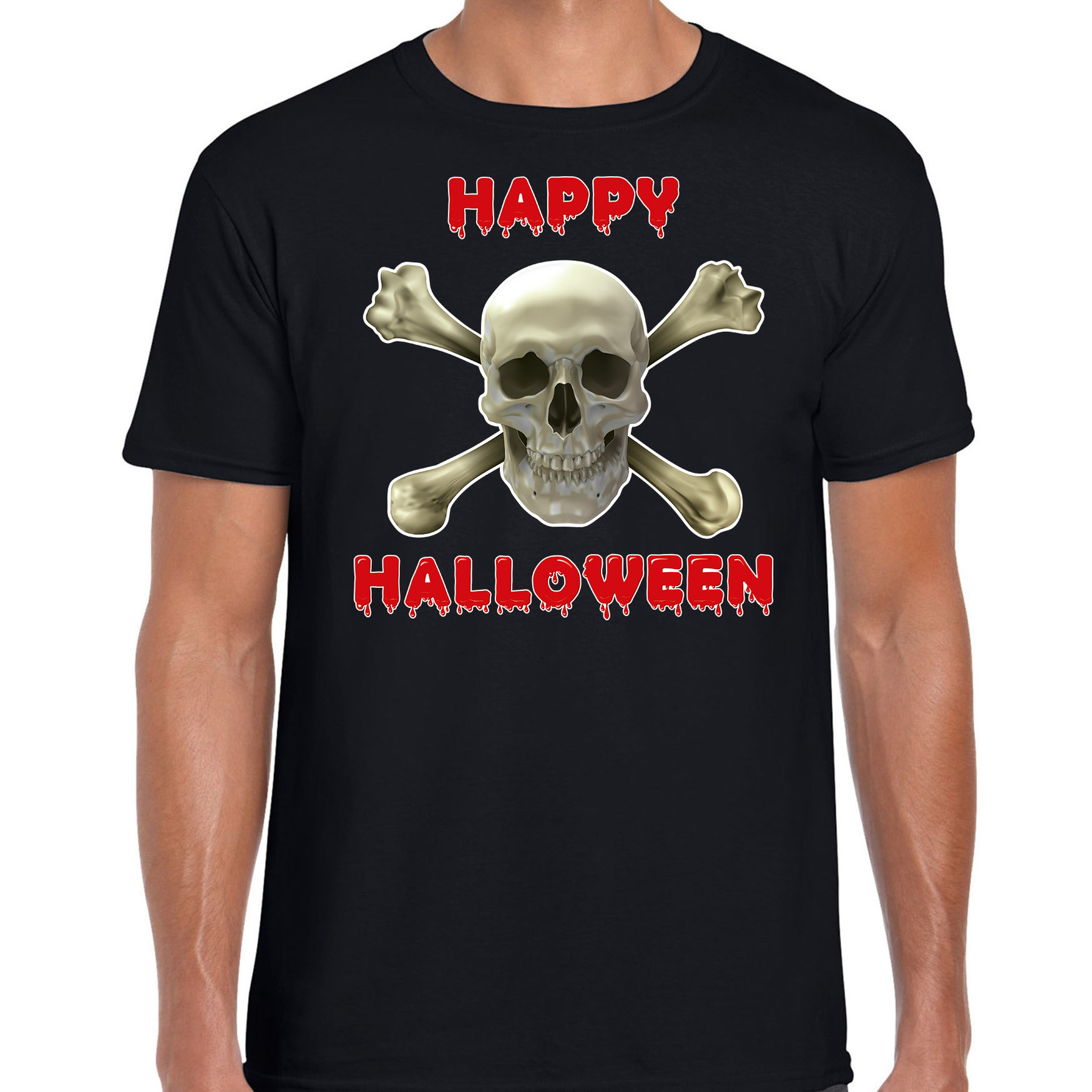 Halloween - Happy Halloween horror schedel verkleed t-shirt zwart voor heren