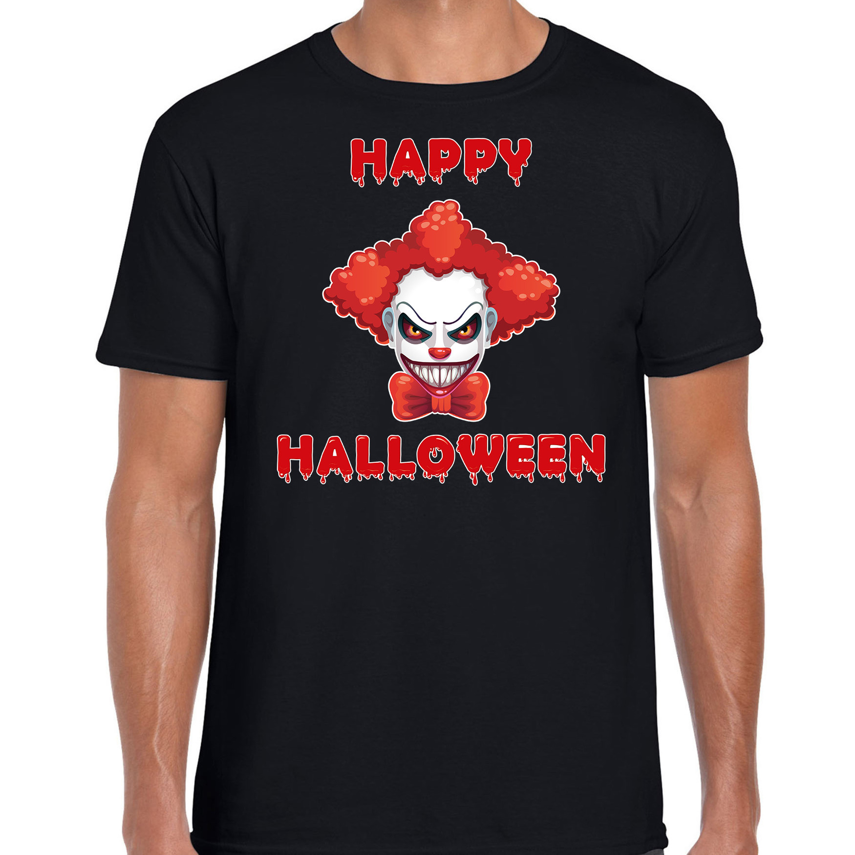 Halloween - Happy Halloween rode horror clown verkleed t-shirt zwart voor heren