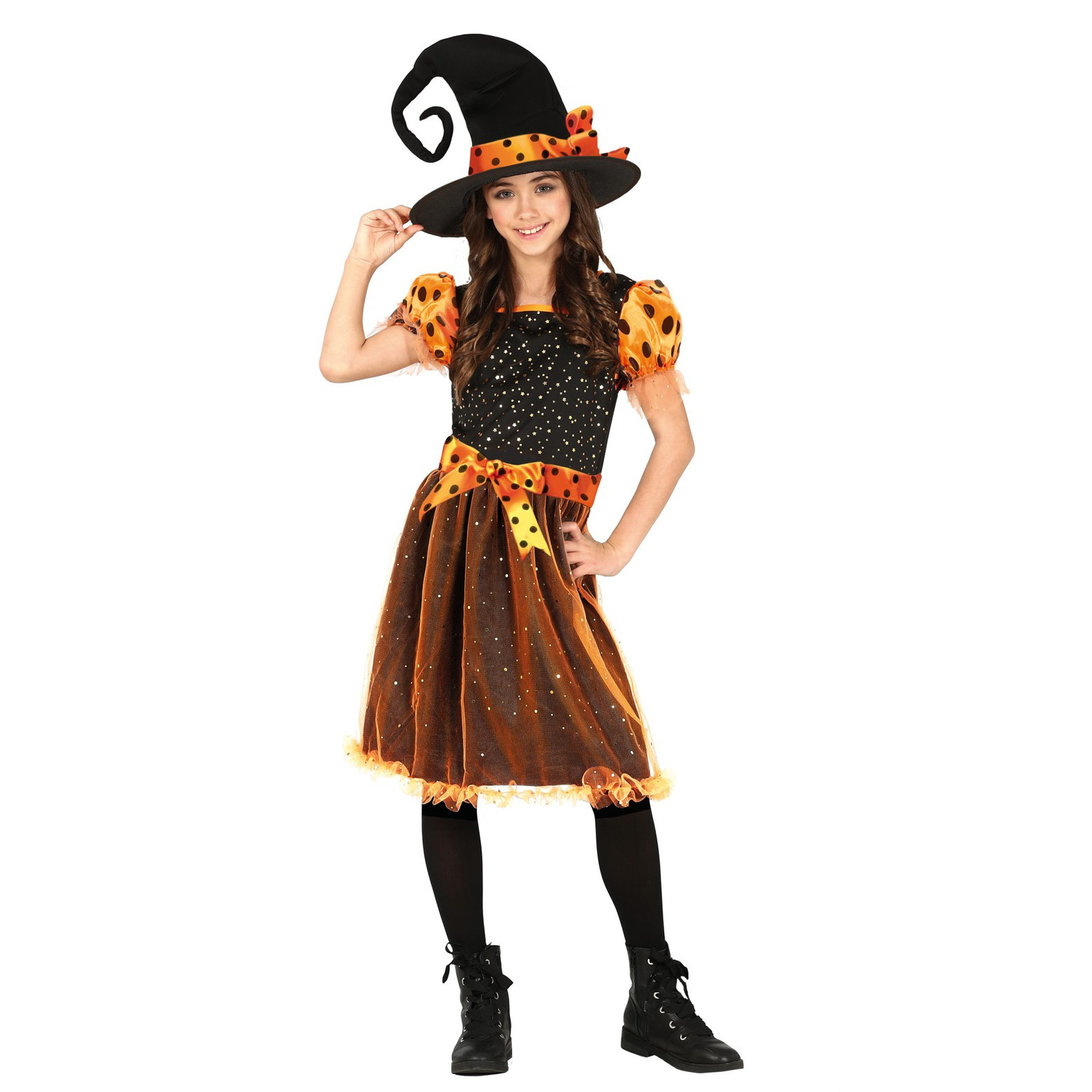 Halloween - Heksen verkleed kostuum zwart/oranje voor meisjes