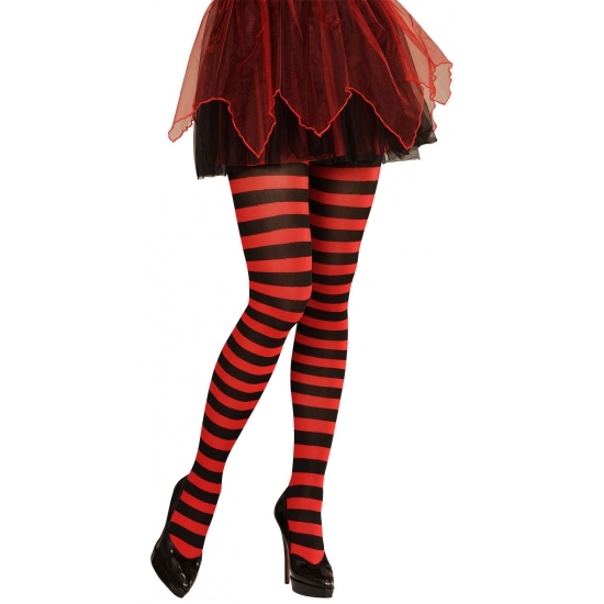 Halloween - Heksen verkleedaccessoires panty zwart/rood voor dames maat M/L