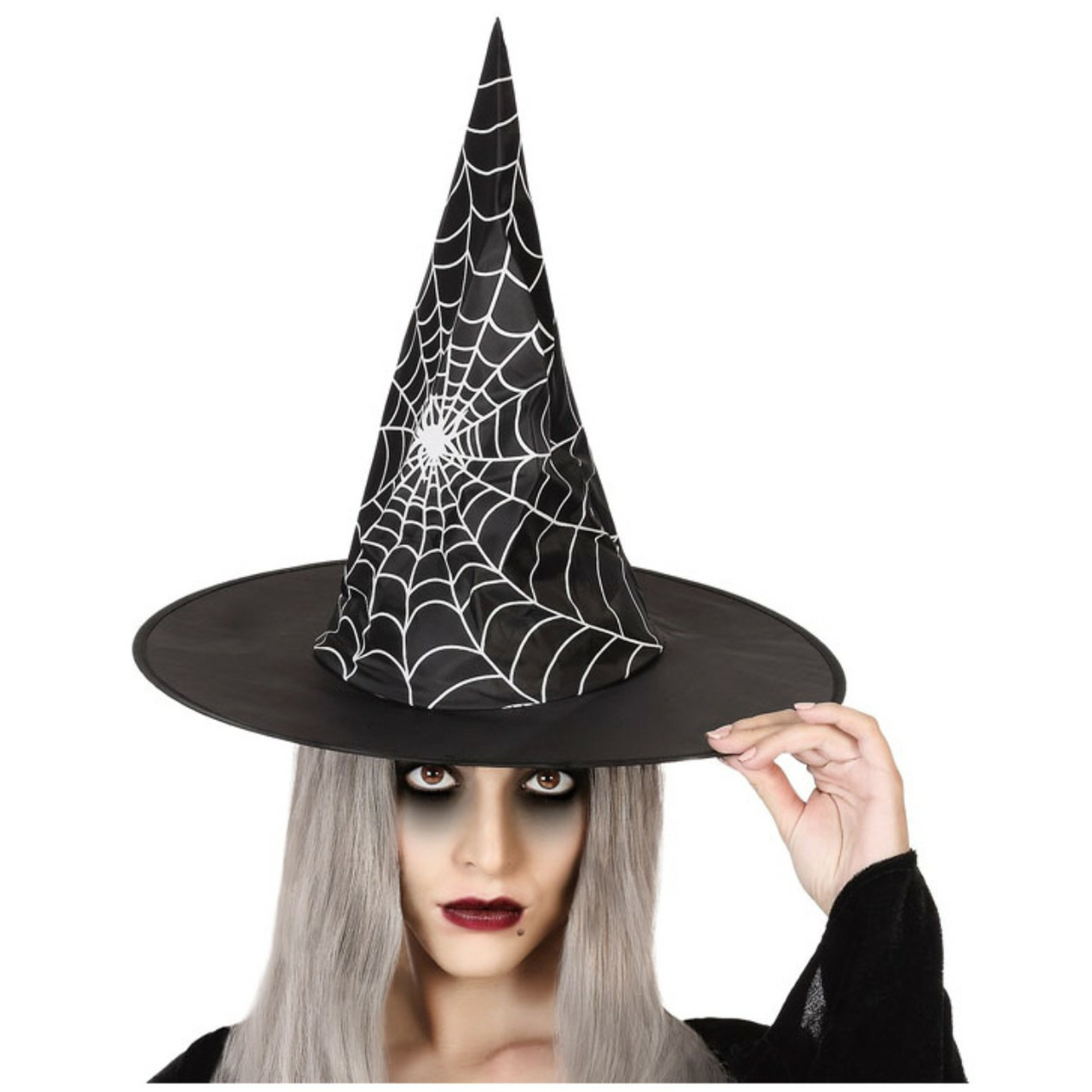Halloween heksenhoed - met spinnenweb - one size - zwart/zilver - meisjes/dames