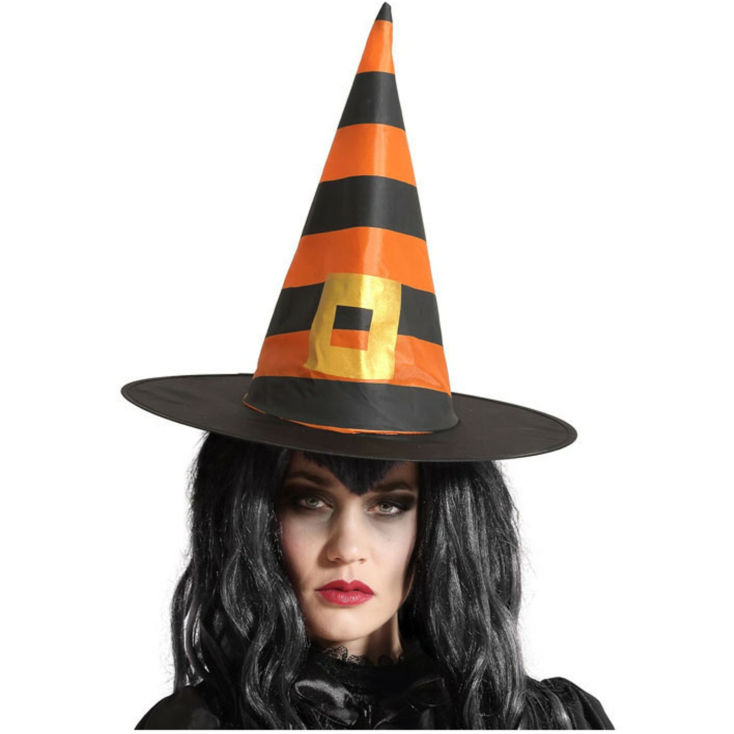 Halloween heksenhoed - Stripes - one size - zwart/oranje - meisjes/dames