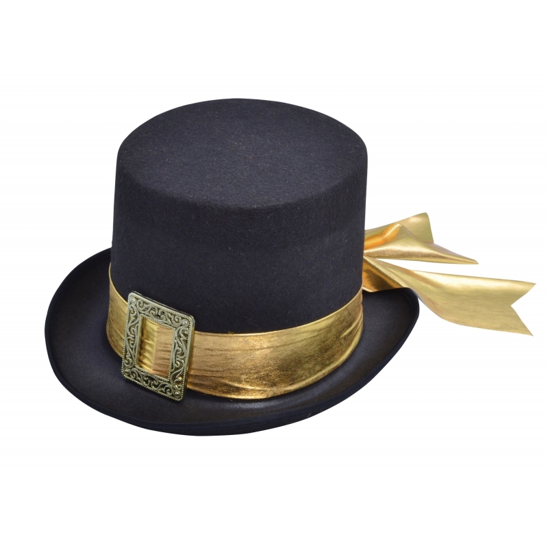 Halloween - Hoge hoed met goud lint voor volwassenen