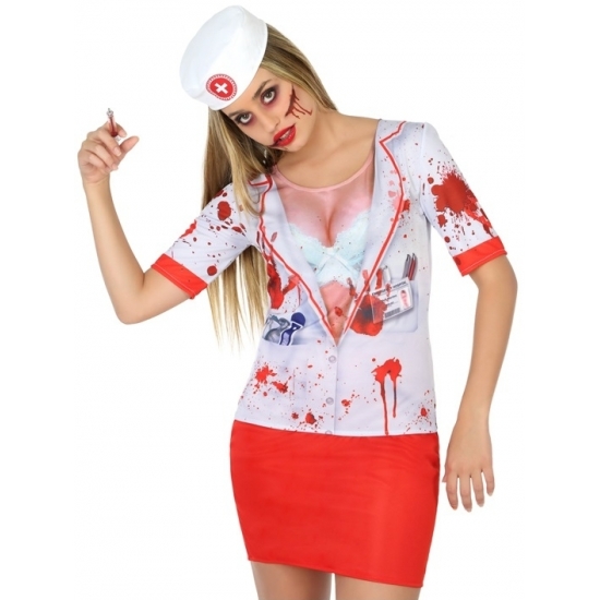 Halloween - Horror zuster verkleed shirt voor dames