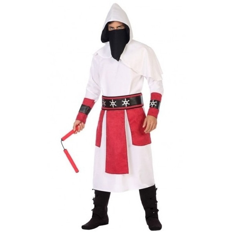 Halloween - Ninja vechter verkleed kostuum wit/rood voor heren