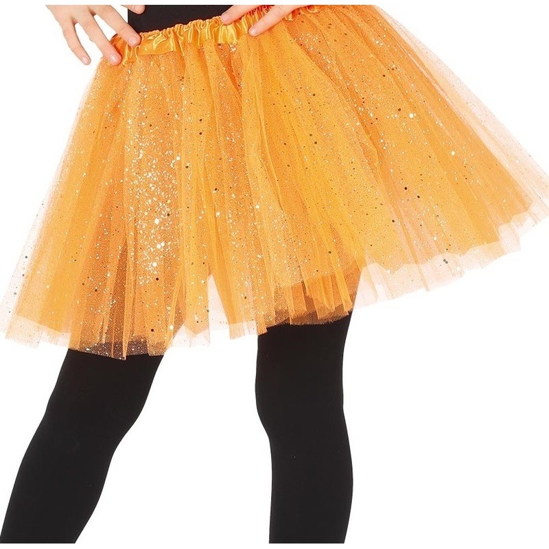 Halloween - Petticoat/tutu verkleed rokje oranje glitters 31 cm voor meisjes