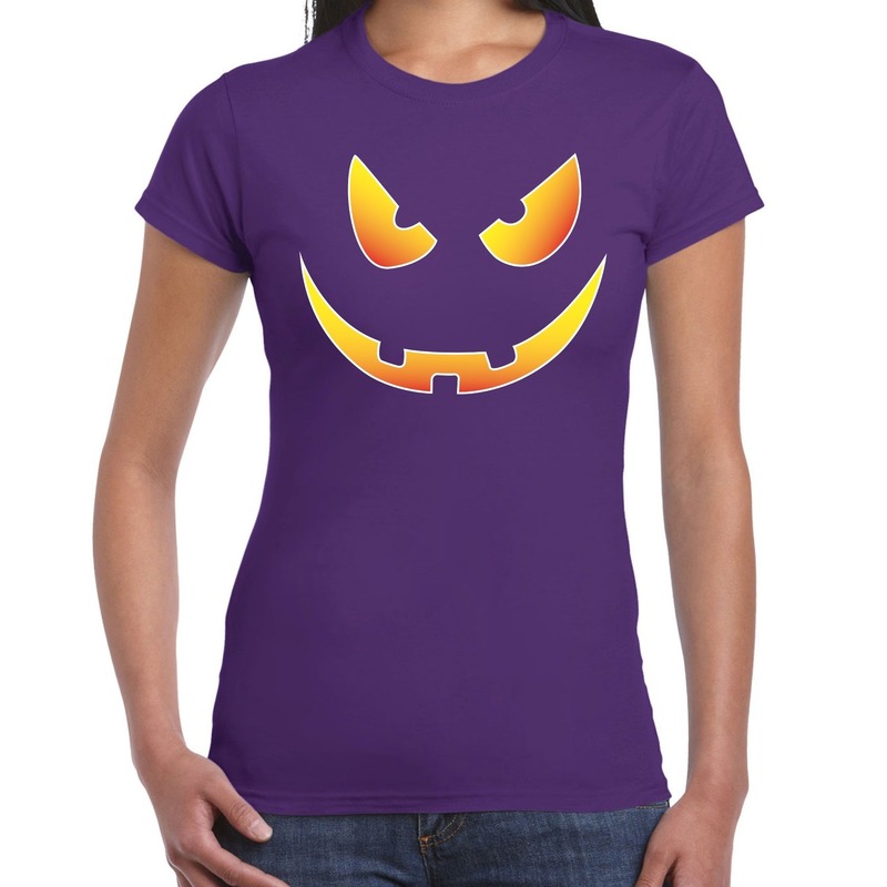 Halloween Scary face verkleed t-shirt paars voor dames