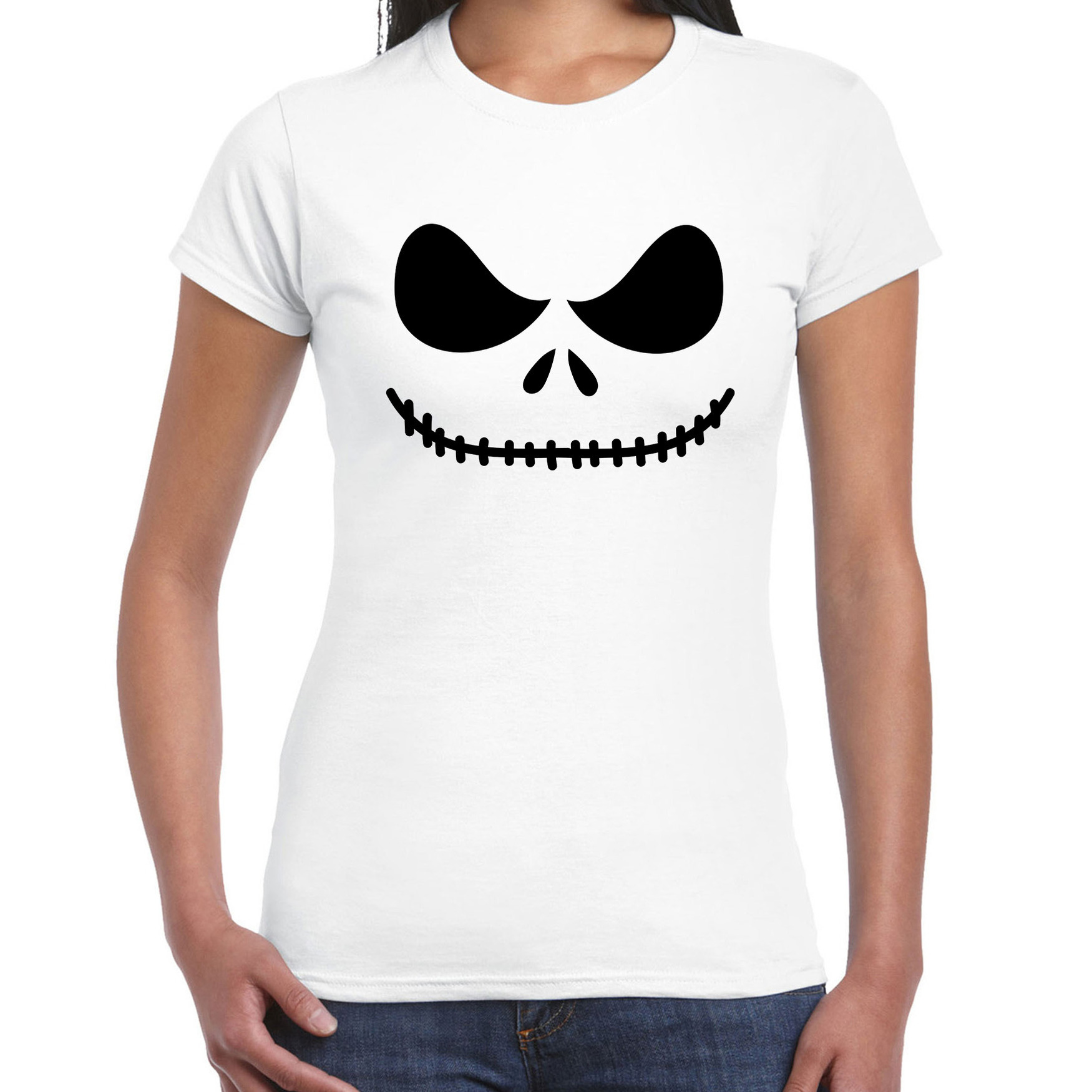Halloween - Skelet gezicht Halloween verkleed t-shirt wit voor dames