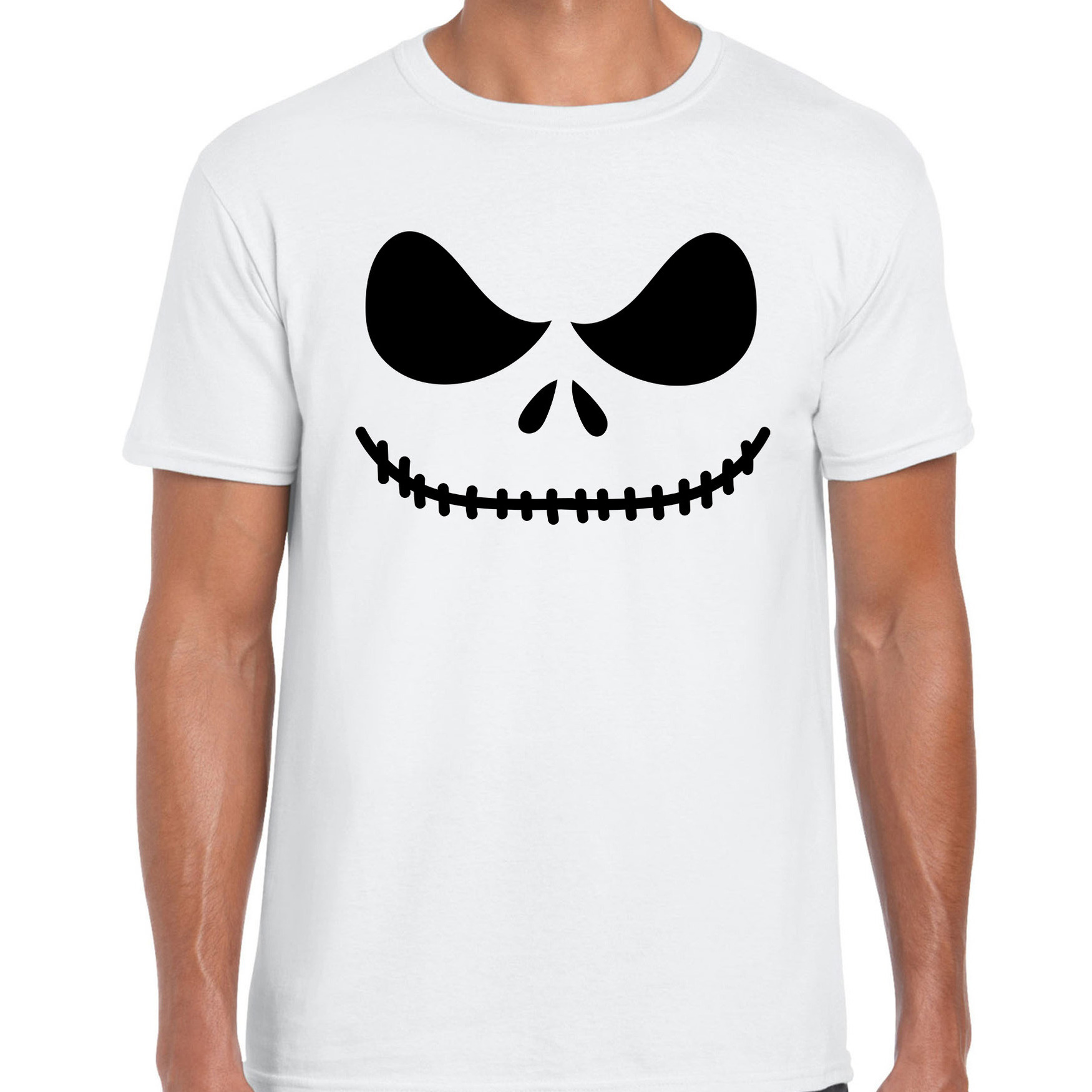 Halloween - Skelet gezicht Halloween verkleed t-shirt wit voor heren
