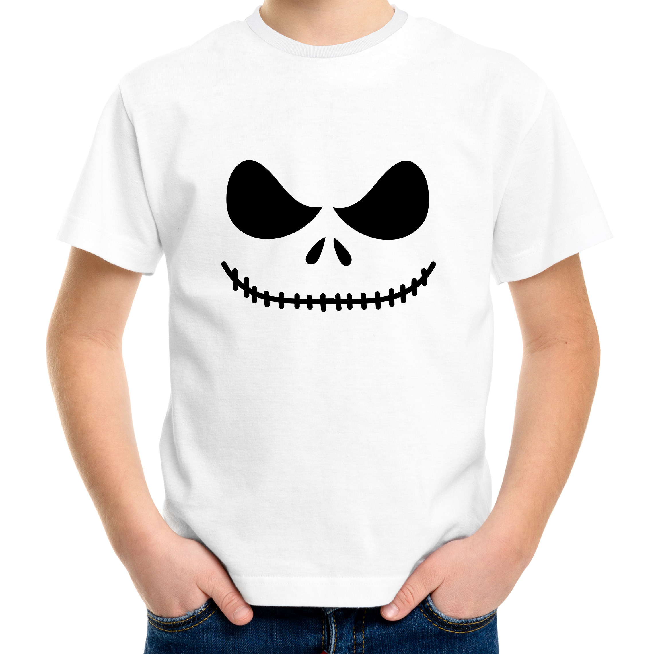 Halloween - Skelet gezicht Halloween verkleed t-shirt wit voor kinderen