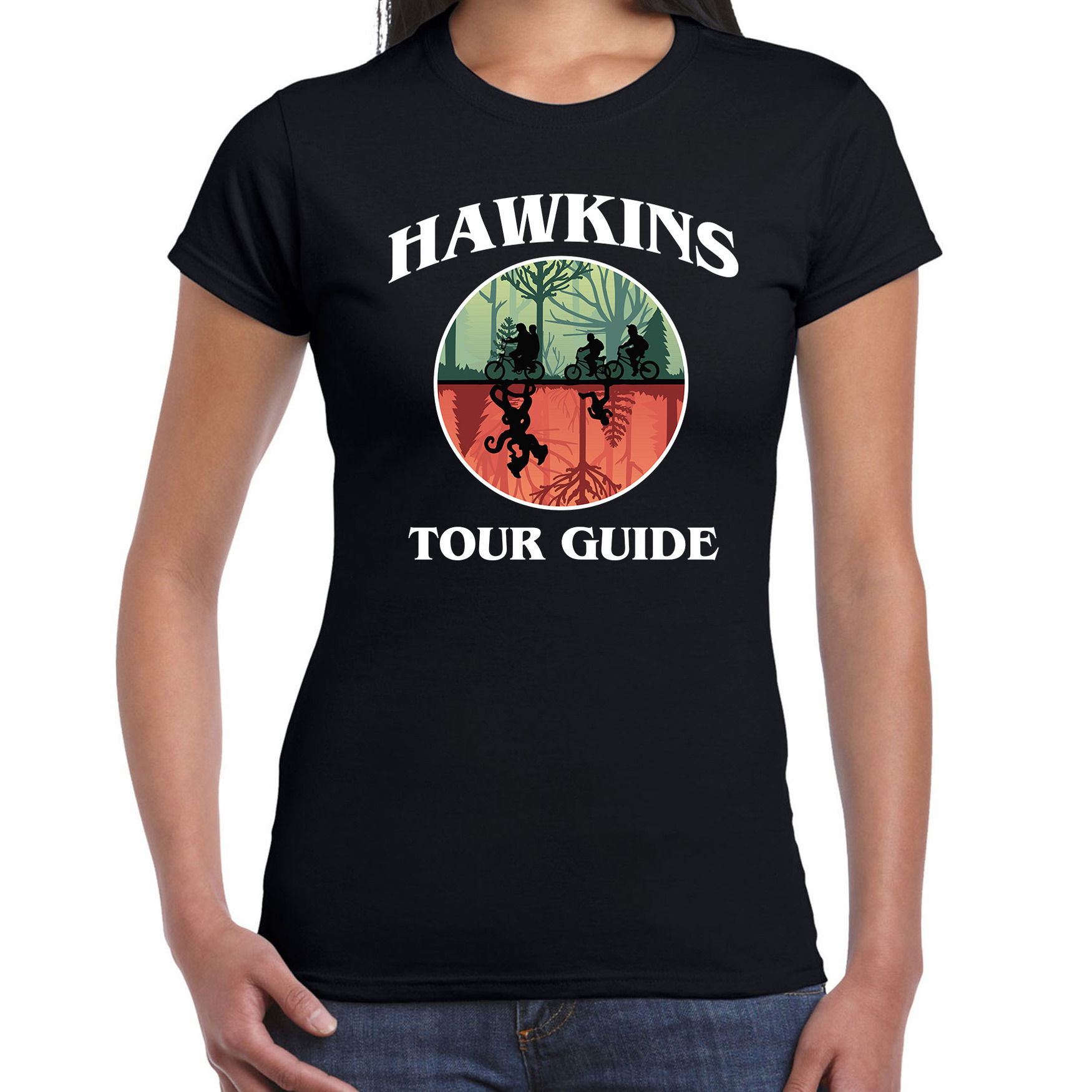 Halloween - Stranger Halloween verkleed shirt hawkins tour guide zwart voor dames