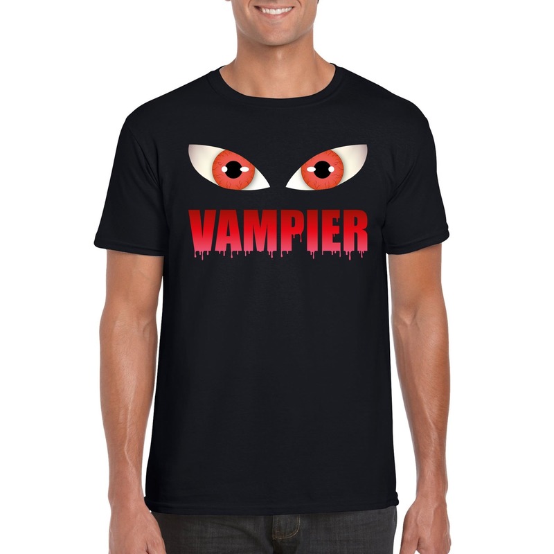 Halloween vampier ogen t-shirt zwart heren