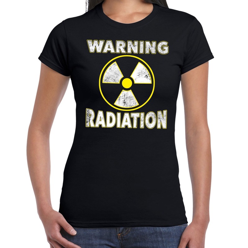Halloween warning radiation verkleed t-shirt zwart voor dames