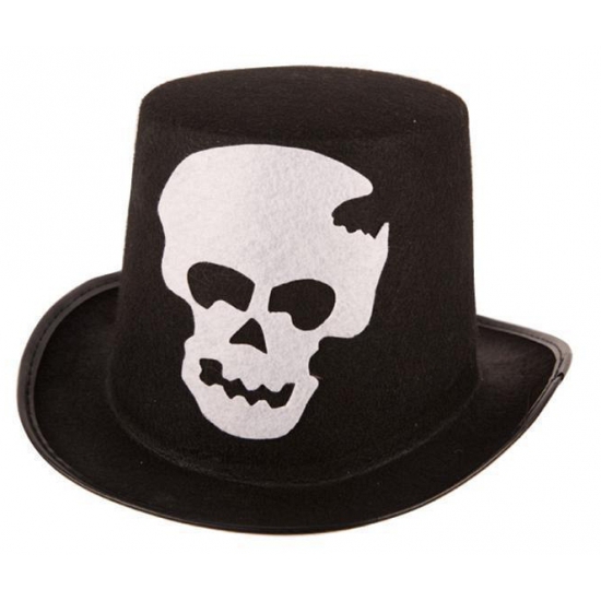 Halloween - Zwarte hoge halloween hoed met schedel