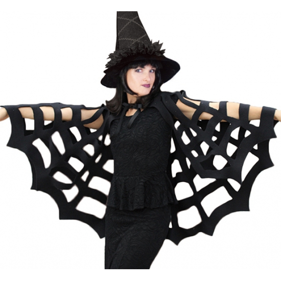 Halloween - Zwarte spinnenweb cape voor volwassenen