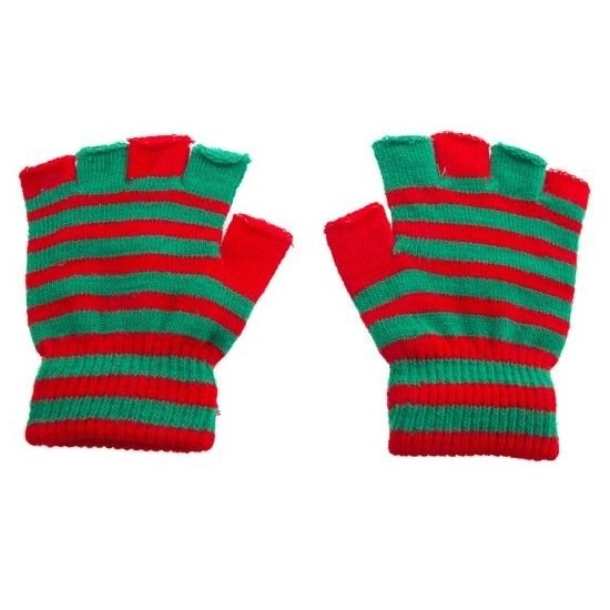 Handschoenen zonder vingers rood groen one size