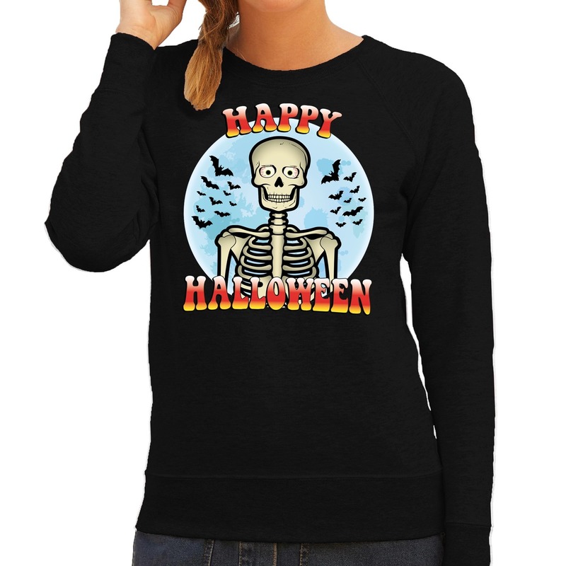 Happy Halloween skelet verkleed sweater zwart voor dames