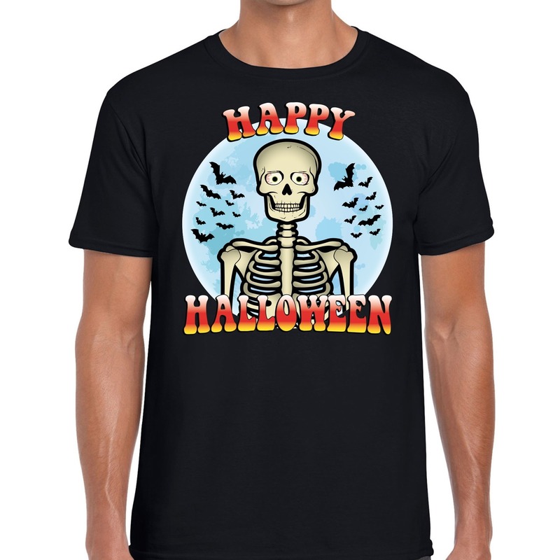 Happy Halloween skelet verkleed t-shirt zwart voor heren