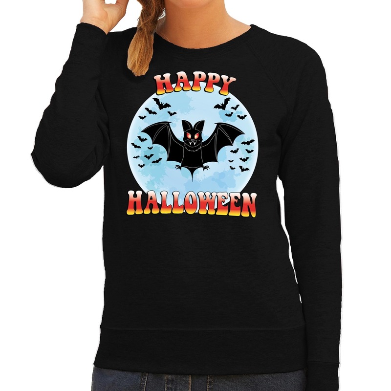 Happy Halloween vleermuis verkleed sweater zwart voor dames