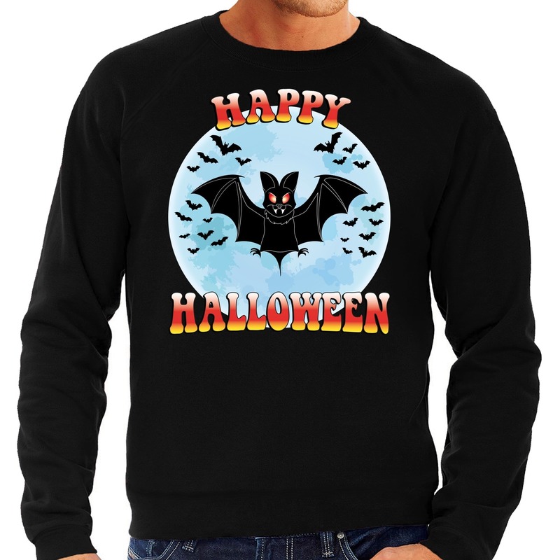 Happy Halloween vleermuis verkleed sweater zwart voor heren