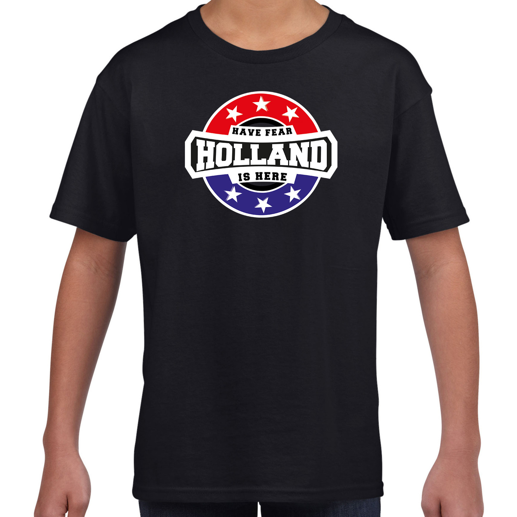 Have fear Holland is here / Holland supporter t-shirt zwart voor kids