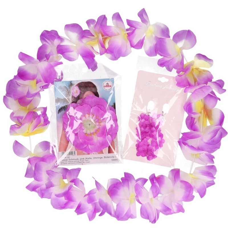 Hawaii bloemen paars krans en clips