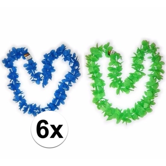 Hawaii bloemenkransen pakket groen/blauw 6 stuks