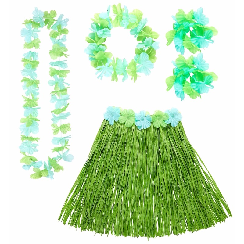 Hawaii dames verkleed setje rokje en bloemenslingers groen
