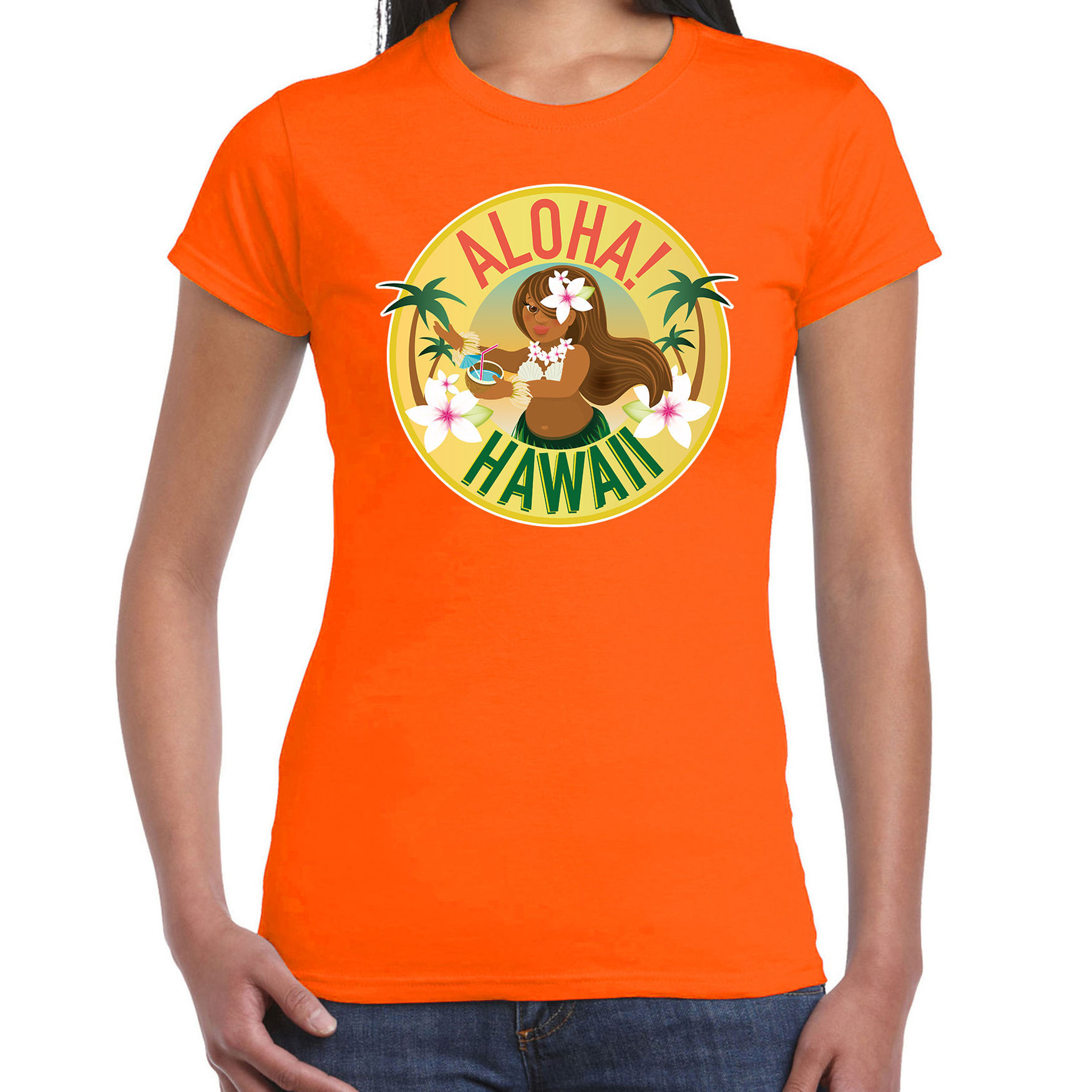 Hawaii feest t-shirt / shirt Aloha Hawaii oranje voor dames