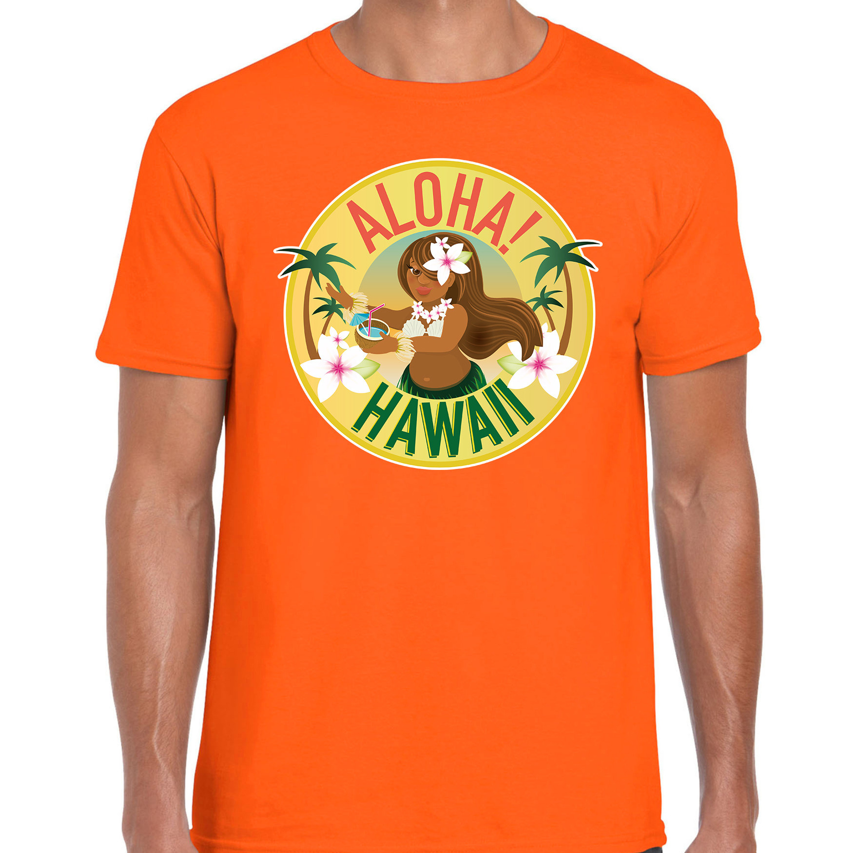 Hawaii feest t-shirt / shirt Aloha Hawaii oranje voor heren