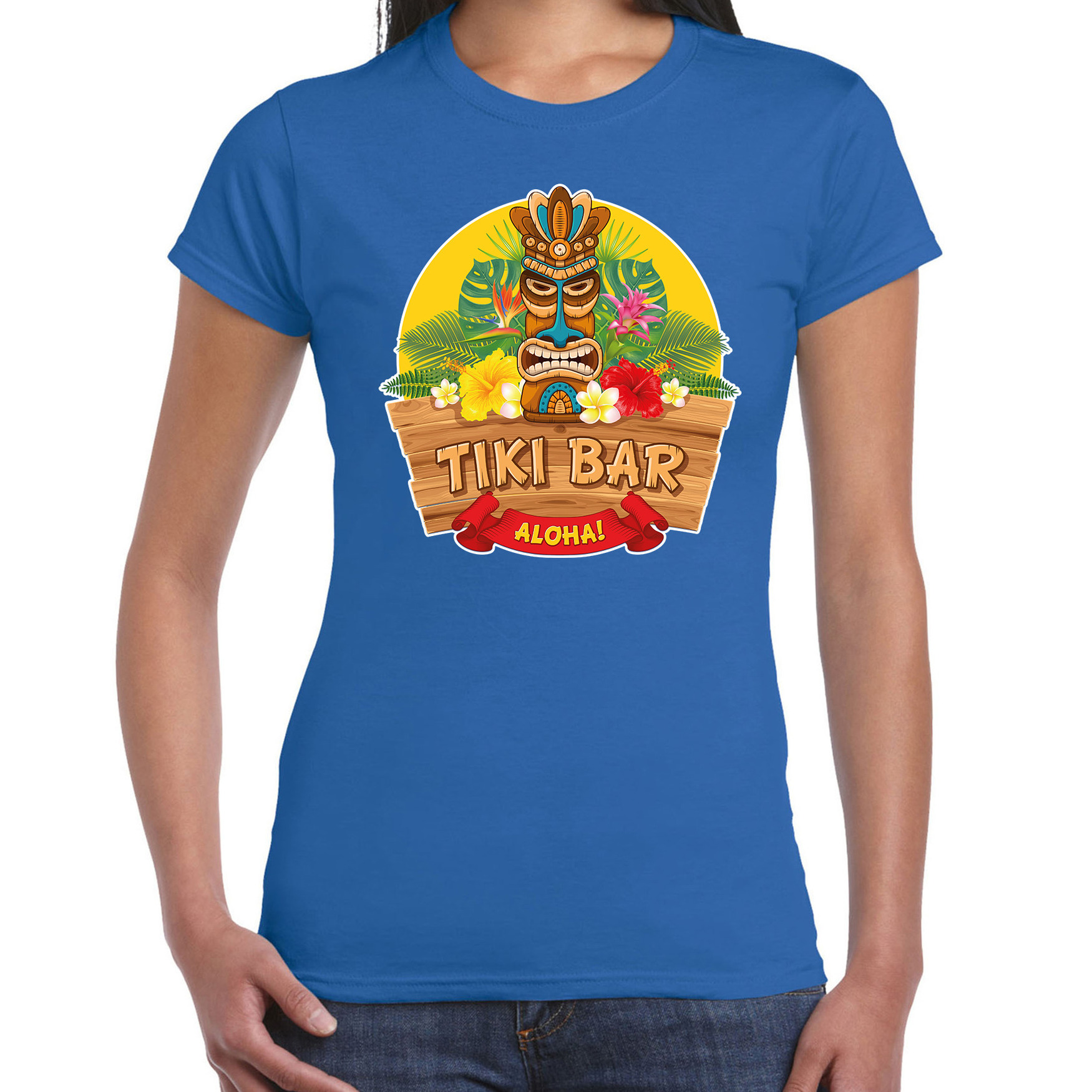 Hawaii feest t-shirt / shirt tiki bar Aloha blauw voor dames
