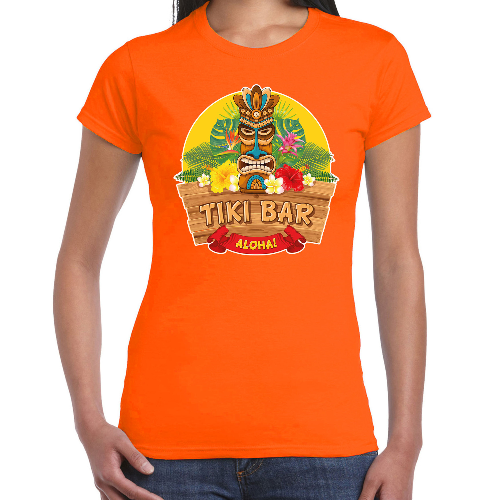 Hawaii feest t-shirt / shirt tiki bar Aloha oranje voor dames