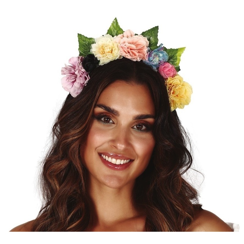 Hippie/flower power gekleurde verkleed bloemen diadeem/tiara