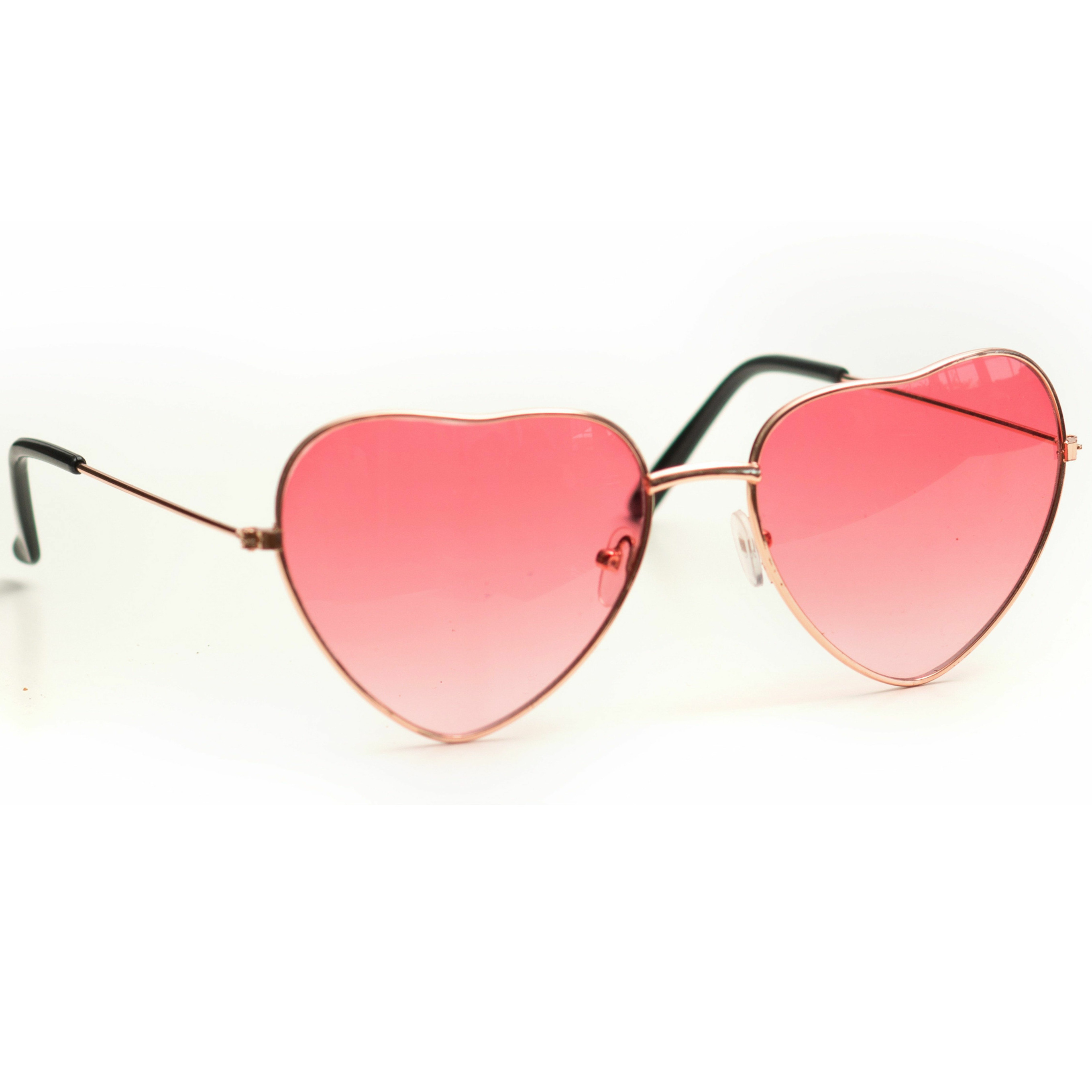Hippie Flower Power hartjes zonnebril roze - Sixties