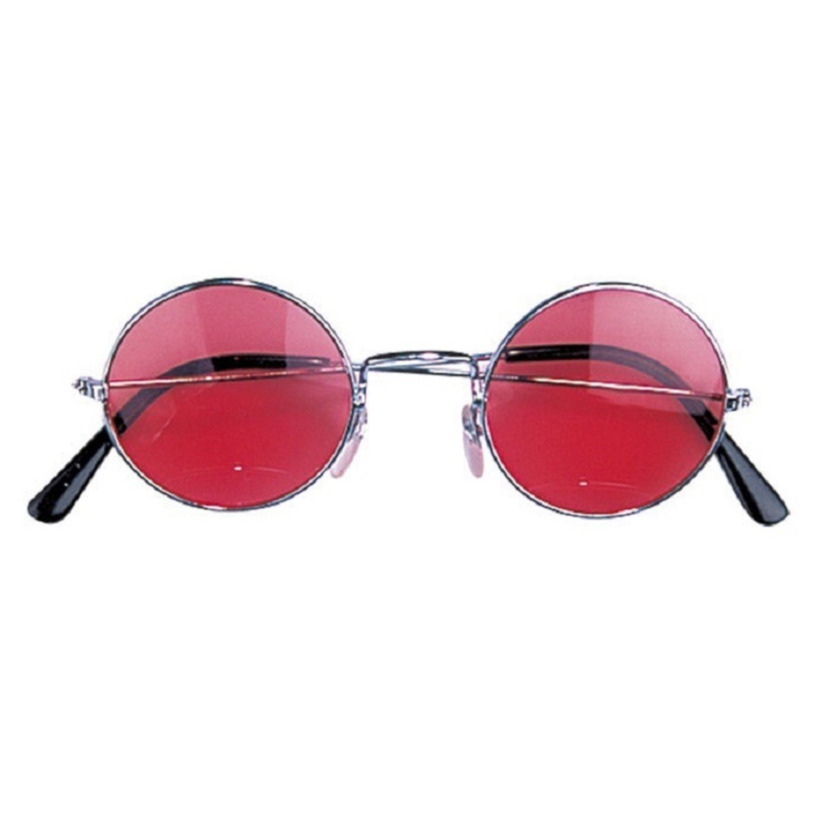 Hippie Flower Power Sixties ronde glazen zonnebril rood