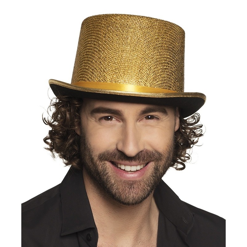 Hoge hoed goud glitterend 58 cm