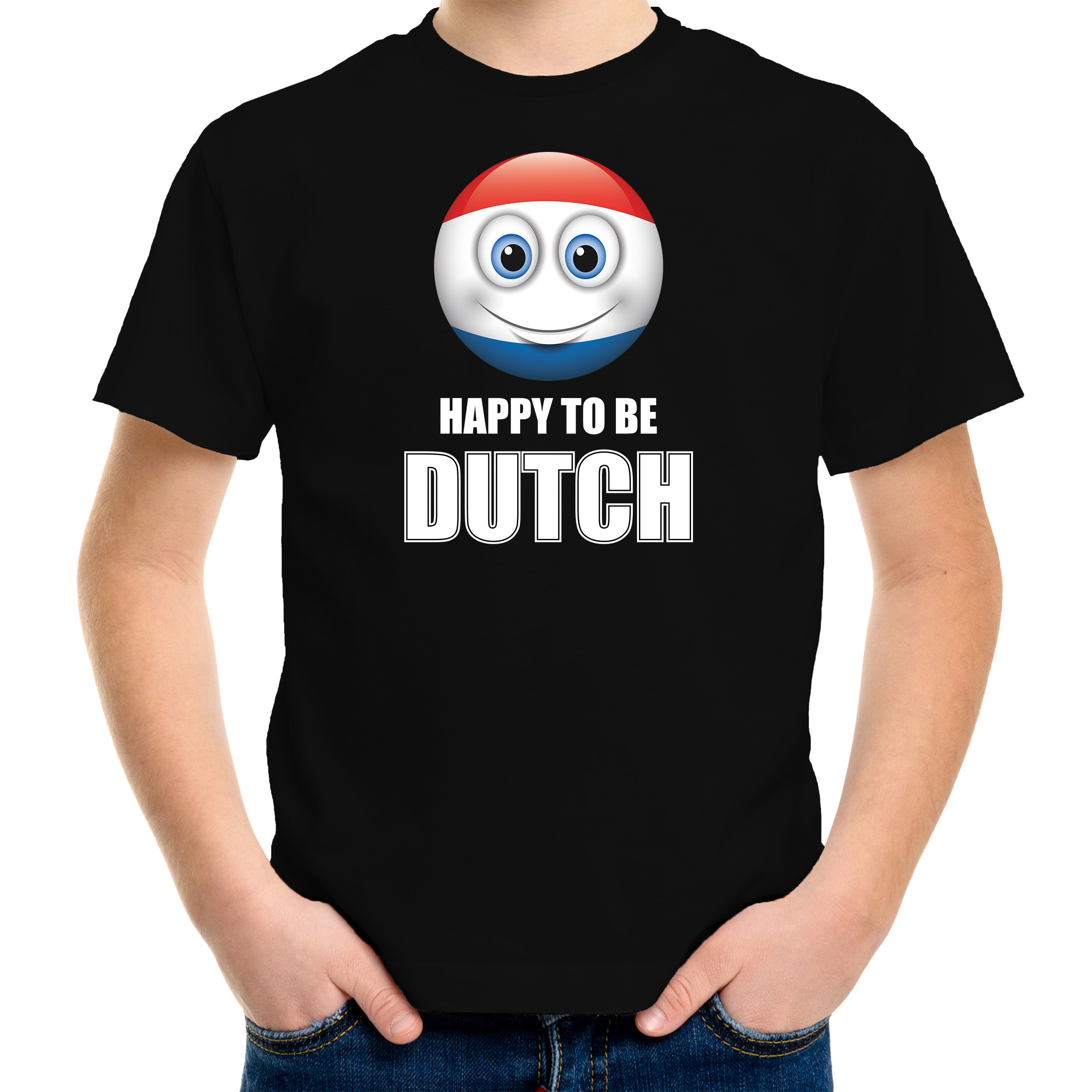 Holland emoticon Happy to be Dutch landen t-shirt zwart kinderen