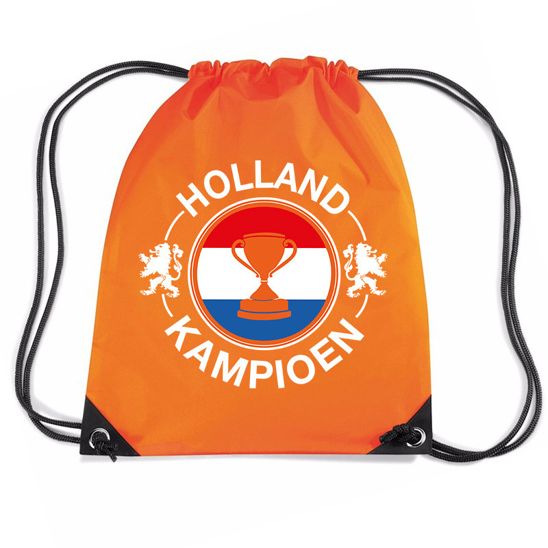 Holland kampioen beker voetbal rugzakje - sporttas met rijgkoord oranje