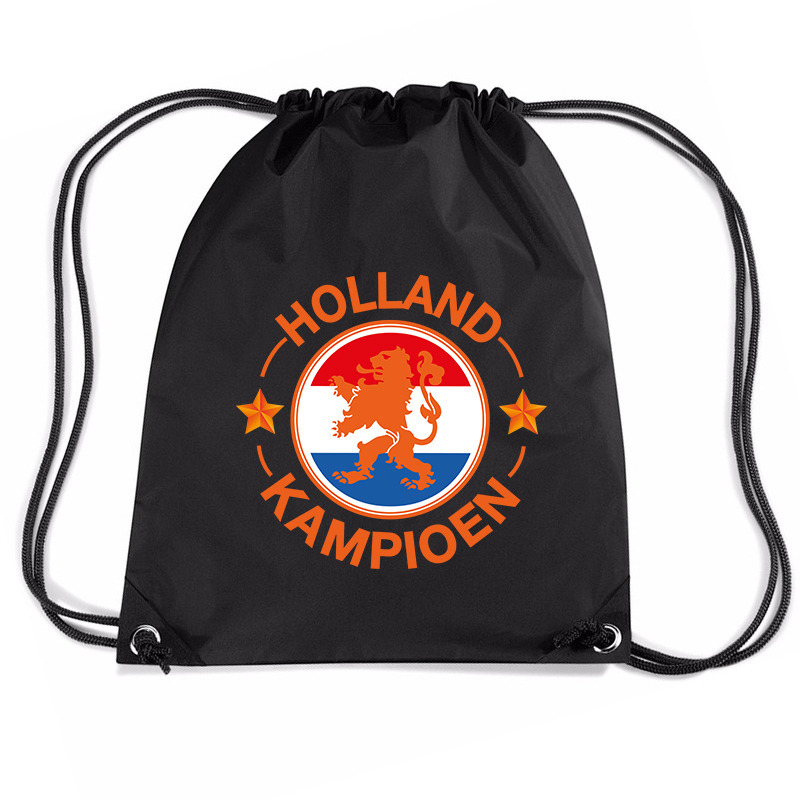 Holland kampioen leeuw voetbal rugzakje - sporttas met rijgkoord zwart