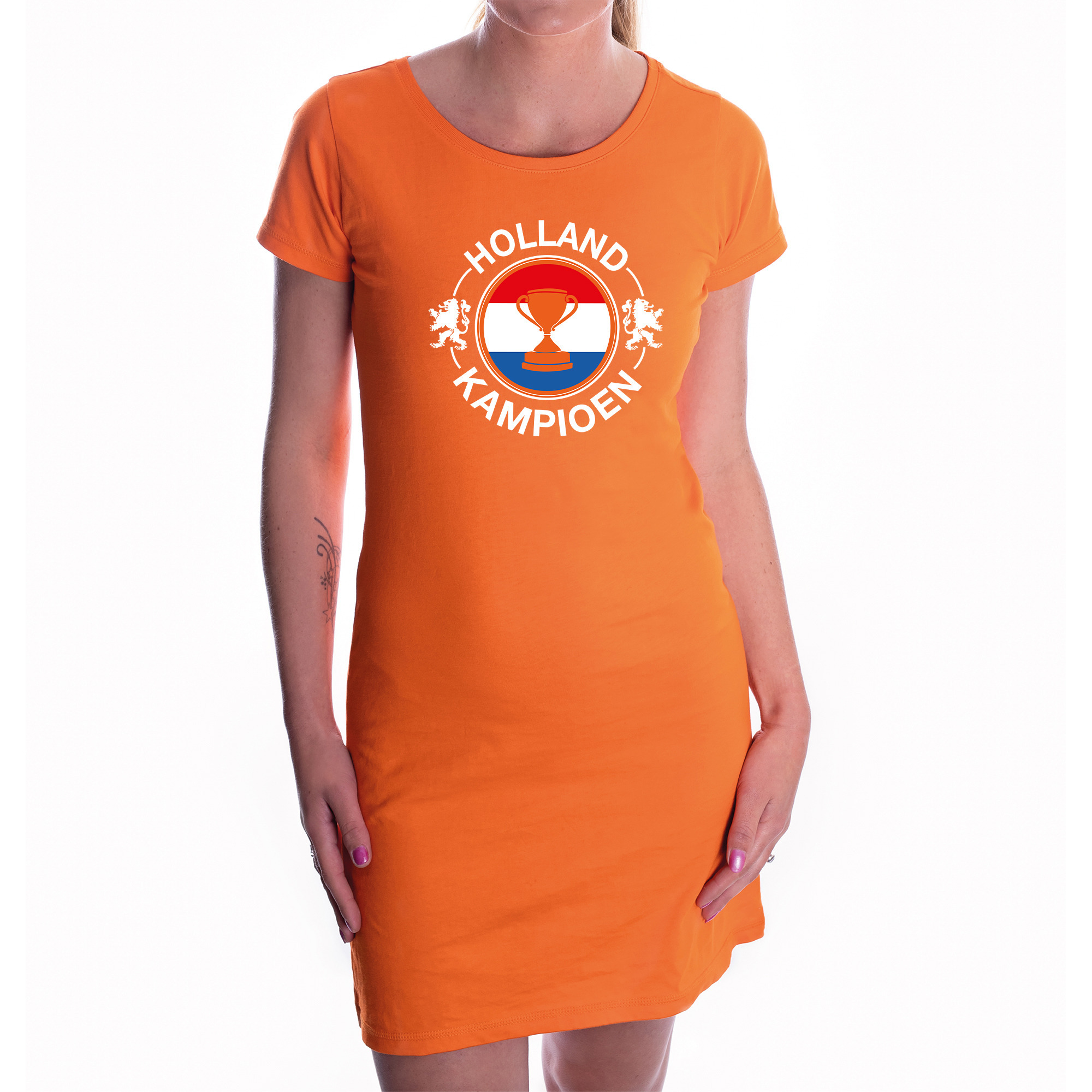 Holland kampioen met beker oranje jurkje Holland / Nederland supporter EK/ WK voor dames